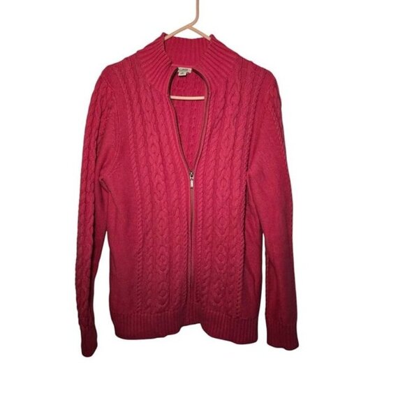 L.L. Bean Cable Knit Full Zip Sweater Women Size L Pink - Picture 1 of 5